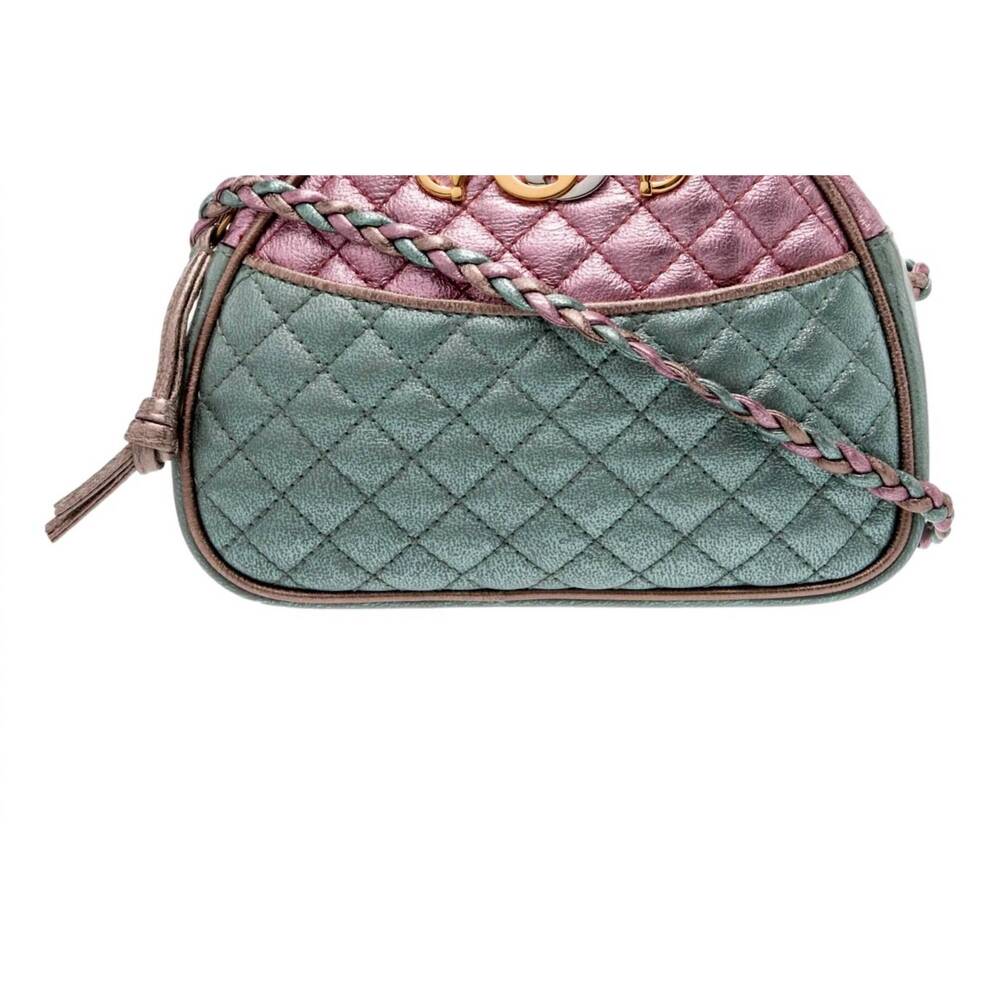 NEW GUCCI women's mini zumi quilted nappa trapuntata crossbody bag in pink and b